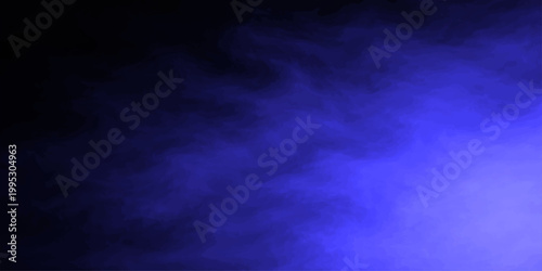 Abstract blue smoke on black texture creates a dark motion of cloudscape and fog, resembling a stormy night sky backdrop with a deep space design