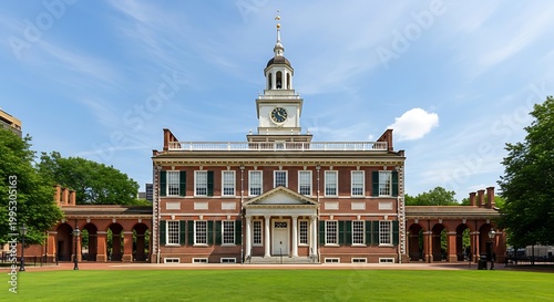 Independence Hall Philadelphia, Historic Brick Building with Clock Tower and Green Lawn