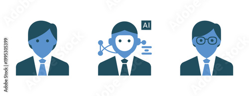 Professional avatar icons set, diverse users AI expert and profile representation symbols, corporate identity and digital profile graphics, clean flat vector design.