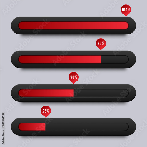 Red Progress Bar UI for Error Warning Status and Critical Loading Indicator