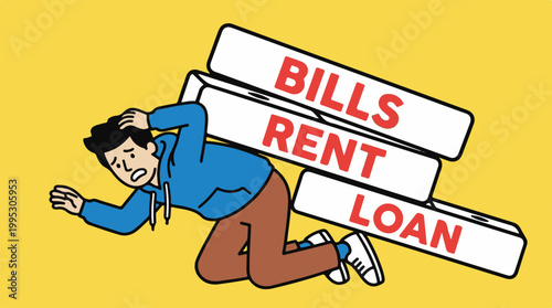 Man Feeling Burdened by Financial Debt Bills Rent and Loan Payments