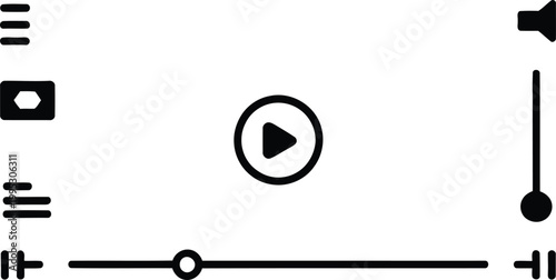 Minimalist video player interface icons featuring playback controls and sound adjustment settings for modern media software