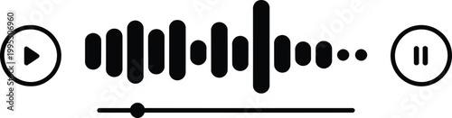 Simple user interface elements showing audio playback controls with a circular play and pause button