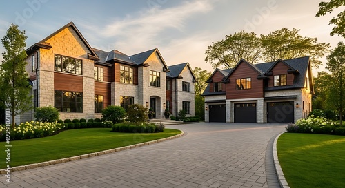 Luxury Mansion and Guest House with Three-Car Garage at Sunset