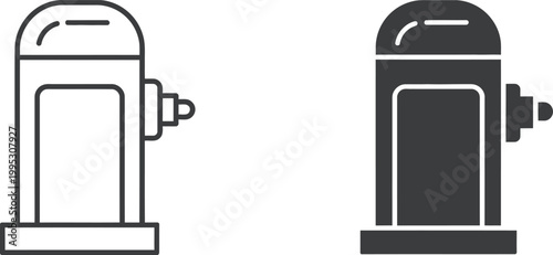Two fire hydrant icons representing emergency safety equipment for urban street fire protection and municipal water systems