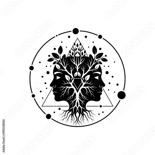 Dual Faces Tree of Life Spiritual Symbolism.
