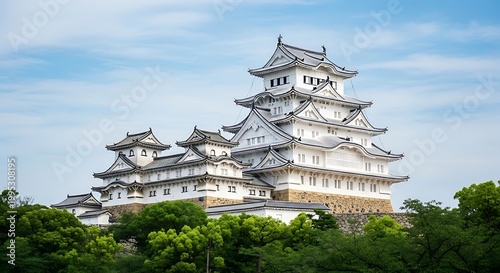 Majestic Himeji Castle, Japan: White Heron Castle Architecture, Historical Landmark, Summer Sky