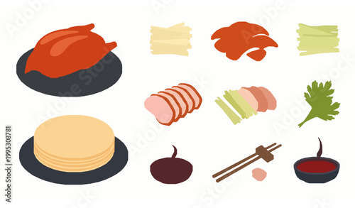 Peking duck vector illustration modern Chinese cuisine roasted duck plate design