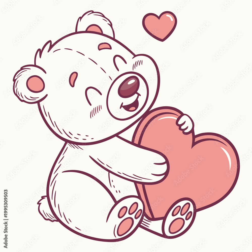 Fototapeta premium Happy teddy bear with heart, feeling love, Valentine.