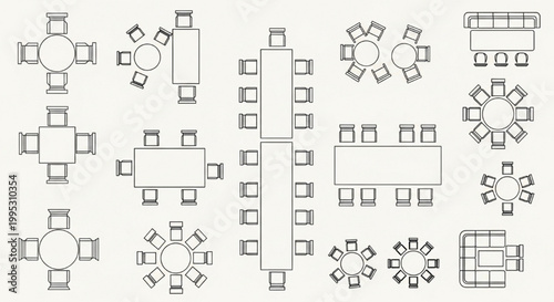 Top View Dining and Conference Table Layout CAD Blocks – Multi-Seat Furniture Plan Bundle for Interior Space Planning