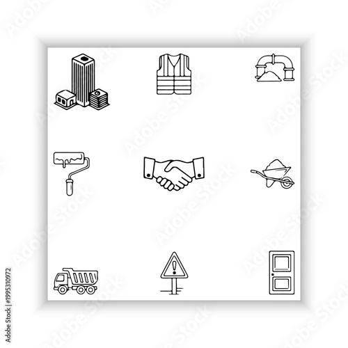 Construction Industry Line Icons Set – Minimal Black Outline Tools and Equipment Collection