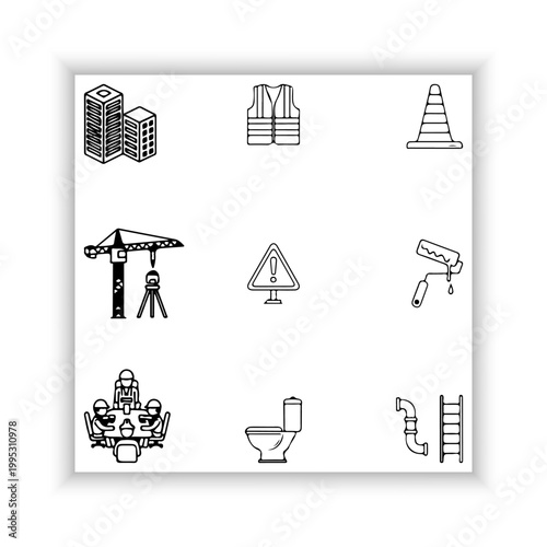 Construction Industry Line Icons Set – Minimal Black Outline Tools and Equipment Collection