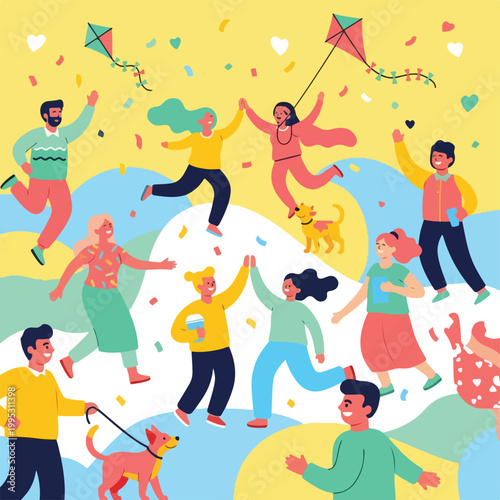A group of people flying kites and having fun