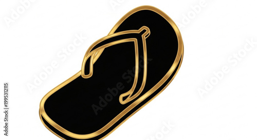 Golden black flip flop sandal isolated on white background for summer vacation and relaxation concepts