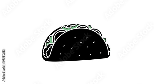 Black and White Illustration of Taco.