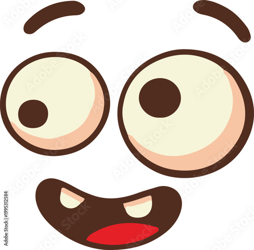 Funny cartoon crazy face with big bulging eyes and a toothy grin. Goofy facial expression
