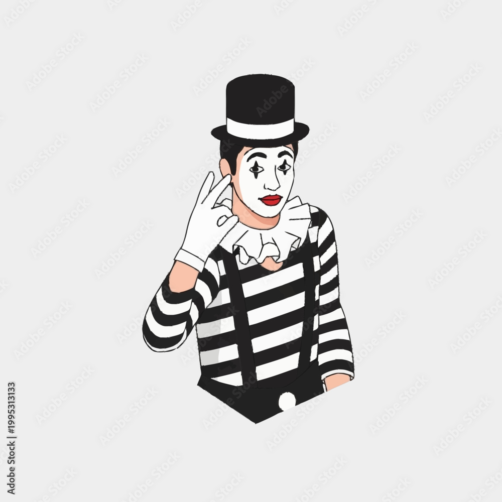 Ταπετσαρία A cartoon mime in a black and white striped outfit gesturing.
