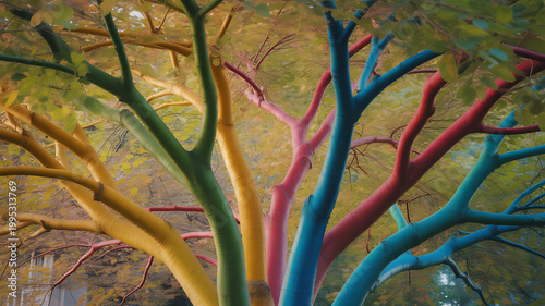 Colorful tree branches from below symbolizing trust, reliability, and security