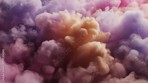 Pink and purple glitter smoke background with golden accents