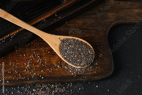 Wooden spoon with chia seed...