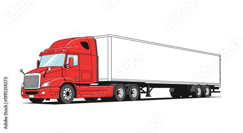 Red semi-truck with a white trailer shown from the side in a clean and professional flat illustration for logistics.