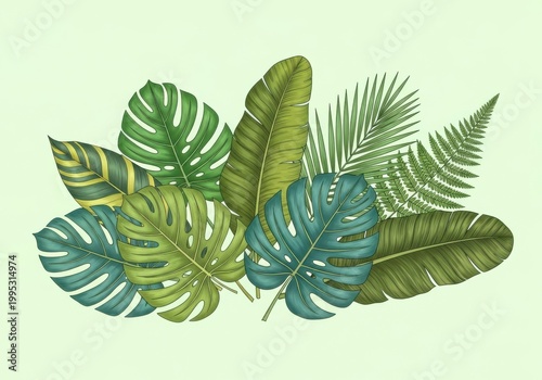 vibrant tropical monstera leaves isolated on white background