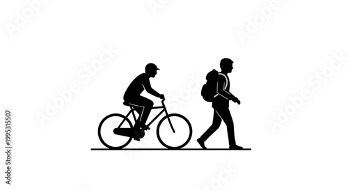 Cyclist and Pedestrian Walking Together Silhouette.