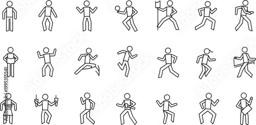 Human activity icons set with people actions running jumping minimal outline vector collection motion design symbols