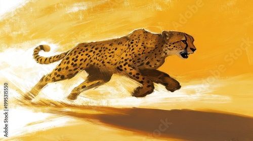 Cheetah Running in Desert Landscape with Golden Sunset Background