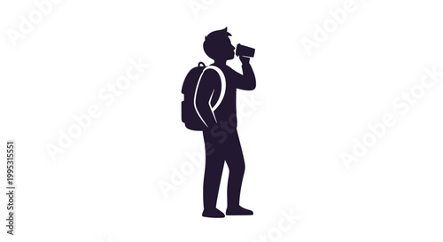 Man with Backpack Taking a Photograph.