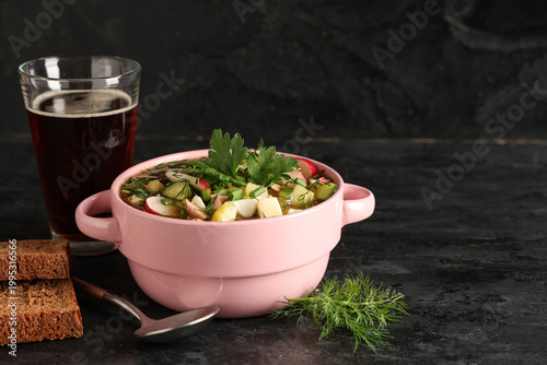Bowl with tasty okroshka, b...
