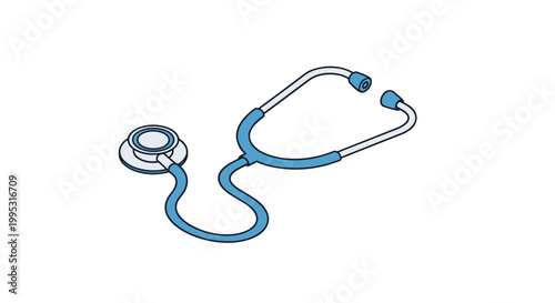 Simple blue and white medical stethoscope icon isolated on a white background for healthcare and diagnostic concepts.