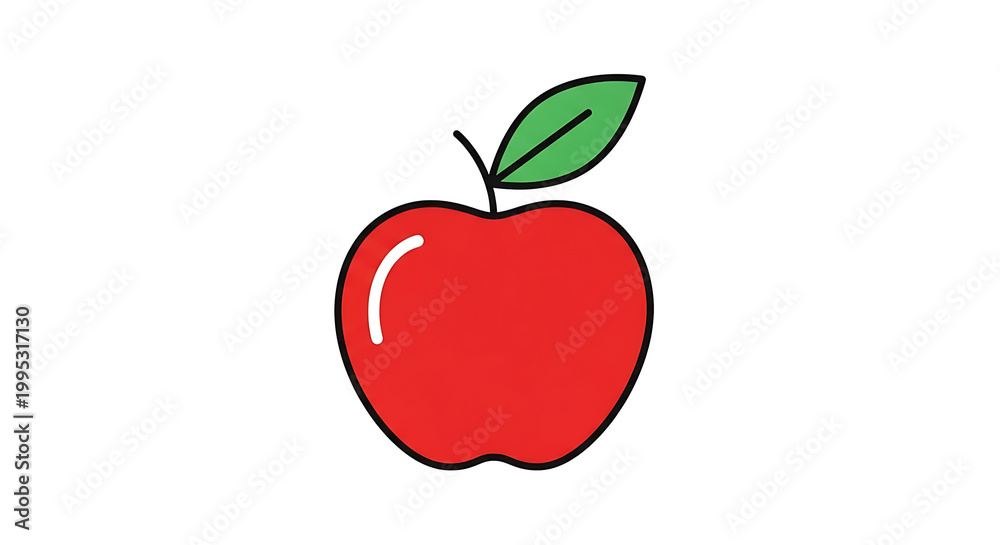 Fototapeta premium A cartoon illustration of a red apple.