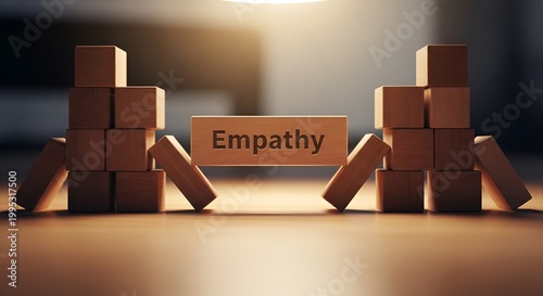 Empathy Block Connecting Two Towers of Wooden Cubes