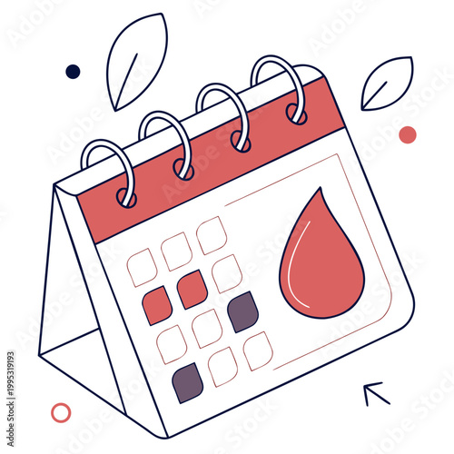 Period tracker calendar icon in vector flat style.
