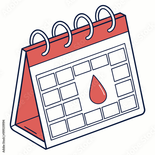 Desk calendar with red blood drop icon flat style.
