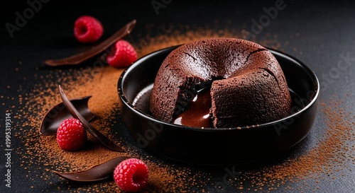 Dark chocolate lava cake with molten center