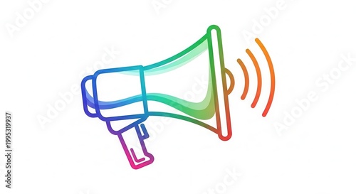 Rainbow Megaphone Icon with Sound Waves, Announcement Symbol