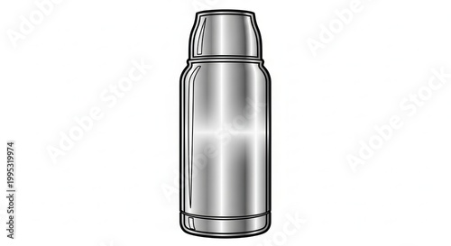 Stainless Steel Thermos Flask with Cap - Isolated on White Background