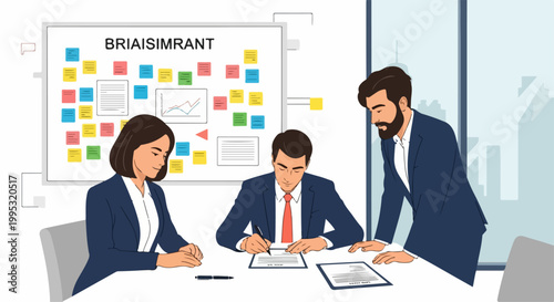 Business people in meeting discussion.