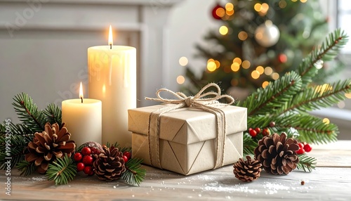 Seasonal gift and candle display celebrating the holidays