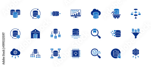 Data Icon Set containing data engineering, pipeline, science, big data, data mining, algorithm, management, analysis, metadata and API vector icons