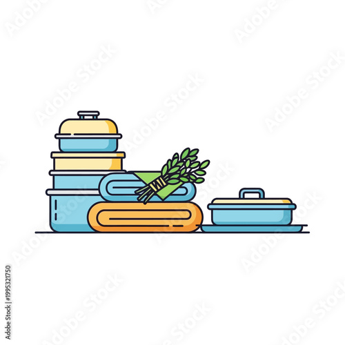 Spa set with towels, birches, steam bath accessories