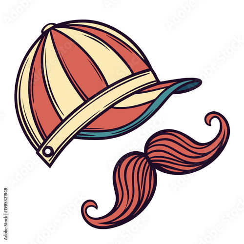 Hat and mustache, vintage style element for design.