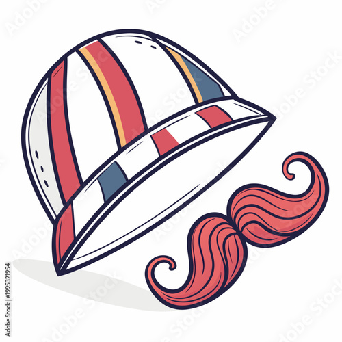Striped baker boy hat and curly red mustache set.