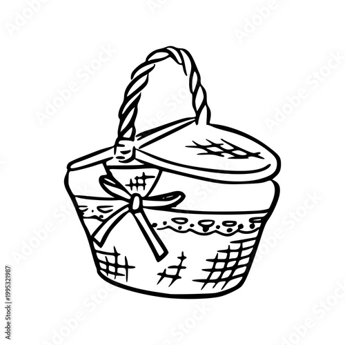 vintage style woven picnic hamper sketch illustration