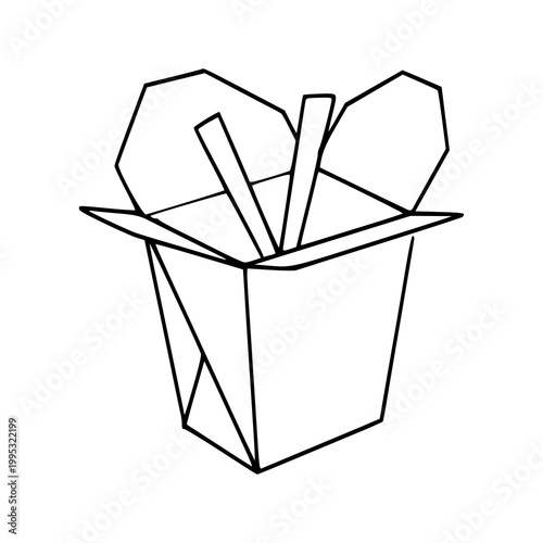 simple outline drawing of wok noodles in cardboard box