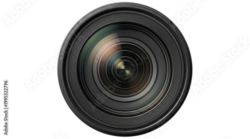 Fotografia Camera lens front view with colorful glass reflections