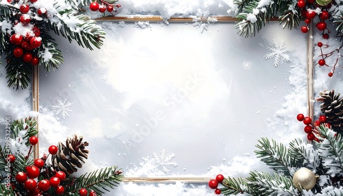 Sophisticated holiday frame featuring snowy and festive accents