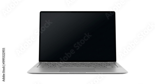 Modern silver laptop computer with blank black screen